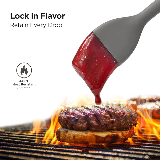 Kitchen Mama WaltzGrip Platinum Silicone Basting Pastry Brush: Set of 2 Heat-Resistant Brushes for Cooking, Baking, Grilling, and Spreading Oil or Butter - Dishwasher-Safe (Metal Gray)