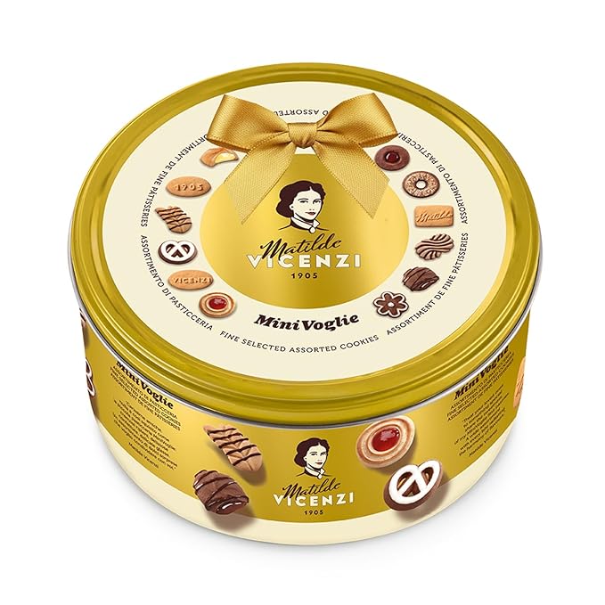 Matilde Vicenzi Minivoglie Butter Cookies Tin - Italian Pastry Assortment, Traditional Holiday Cookie Gift for Thanksgiving, Christmas, Hanukkah - 500 g
