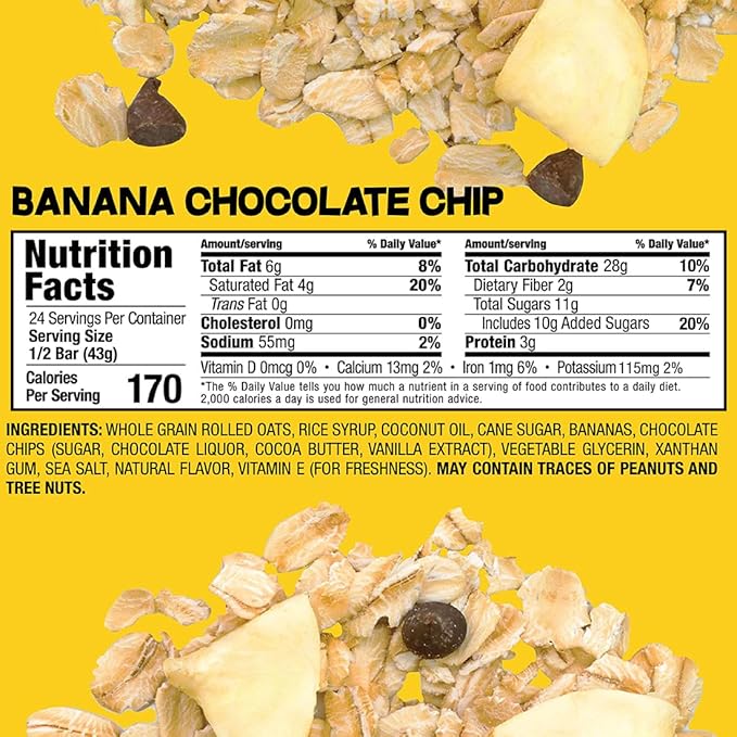Bobo's Banana Chocolate Chip Oat Bars, Gluten Free, Non-GMO, Whole Grain Oats, Pack of 12 | Snack Bars | On-the-Go | Made with Simple Ingredients