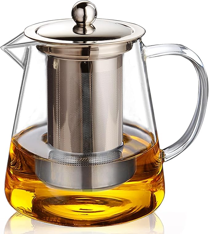 Glass Teapot (25oz/750ml) MJZQCD with Removable Stainless Steel Infuser,Glass Tea Pot transparent Stovetop tea Kettle,Blooming and Loose Leaf Tea Maker,Microwave & Dishwasher Safe