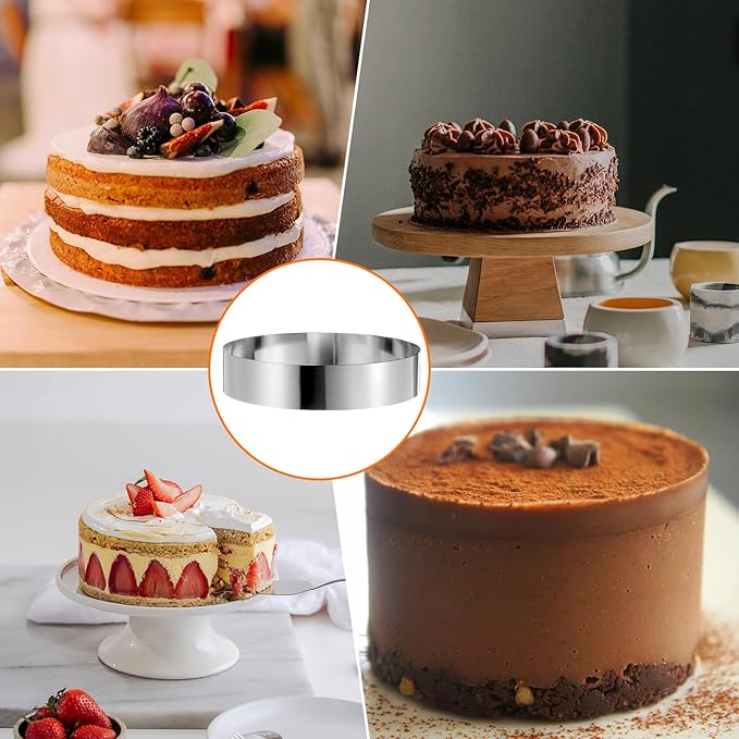 HARFINGTON Round Cake Ring 9 x 2 Inch Seamless Stainless Steel Pastry Mousse Dessert Ring Mirror Coating for Baking Cooking Making Tool