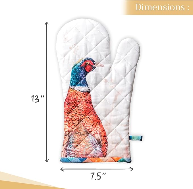 Maison d' Hermine Oven Gloves 100% Cotton Oven Mitt 7" x 13" with Loop Heat Resistant, BBQ, Cooking Gloves, Baking, Grilling, Kitchen, Handling Hot Pans (Pack of 1, Faisan D'Automne)