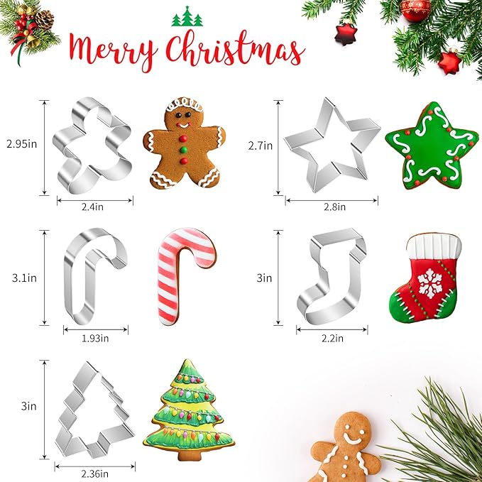ALLTOP Christmas Cookie Cutter Set - 5 Biscuit Shapes for Creative Baking Delights