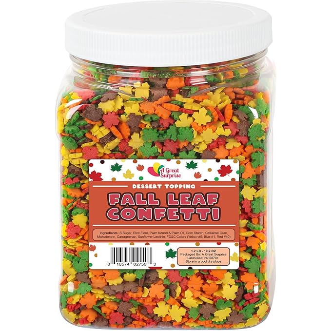 Thanksgiving Sprinkles - 1.2 Pounds - Fall Leaf Sprinkles for Baking - Autumn Leaf - Autumn Toppings for Cupcakes, Cookies, Cake Decorating