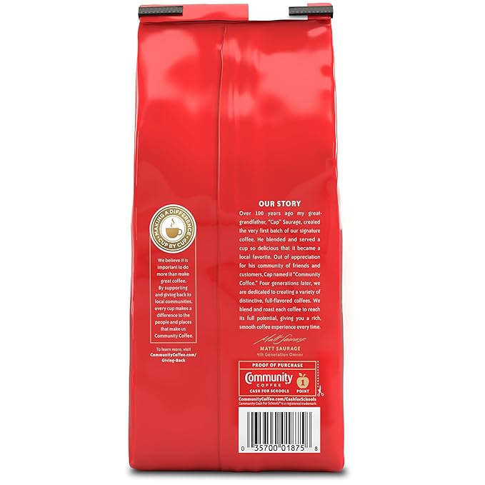 Community Coffee Signature Blend Whole Bean Coffee, Dark Roast, 12 oz Bag (Pack of 6)