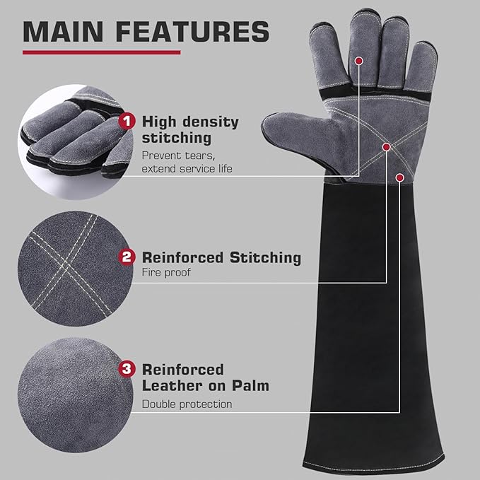 ARCCAPTAIN 24 inches Leather Welding Gloves - Bite Proof Animal Handling, Heat/Fire Resistant for Reptile, Dog, Falcon, Stick, Mig, Forge, Grill, Fireplace