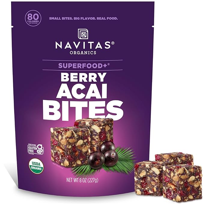 Navitas Organics Berry Acai Superfood+ BITES – Power Snacks – All Natural Plant Based – Clean Energy & Nutrition – USDA Organic, Non GMO, Gluten Free, Soy Free, Kosher, Vegan (8oz. Bag 11 Servings)
