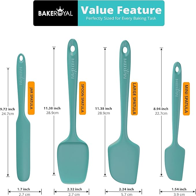 Silicone Spatula Set - 4-Piece Rubber Spatulas Silicone Heat Resistant 600°F for Everyday Task - Seamless Design Kitchen Spatulas for Nonstick Cookware - Aqua