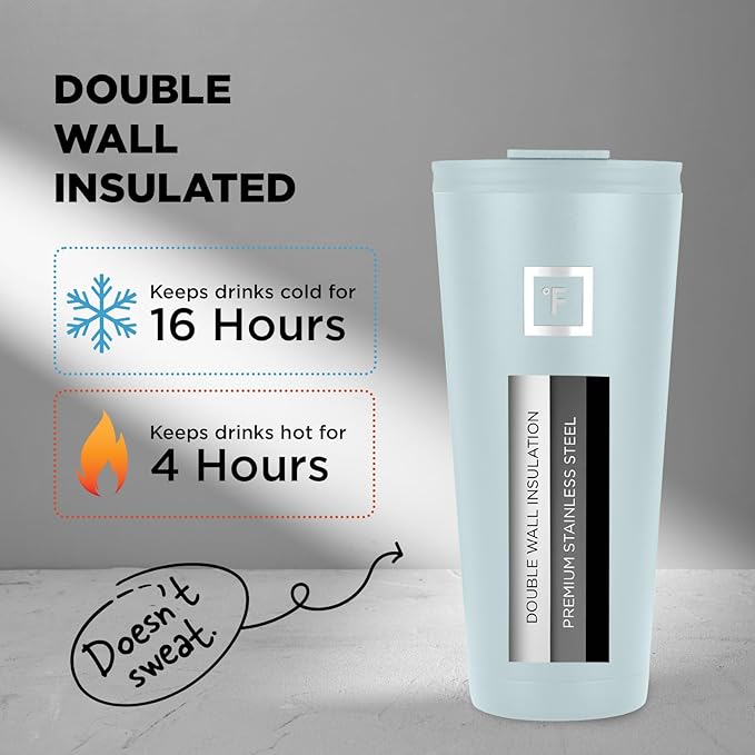 IRON °FLASK Classic Tumbler - Vacuum Insulated Stainless Steel Water Bottle, Double Walled, Drinking Cup, Insulated Travel Mug (Morning Mist, 32 oz Solid Lid)