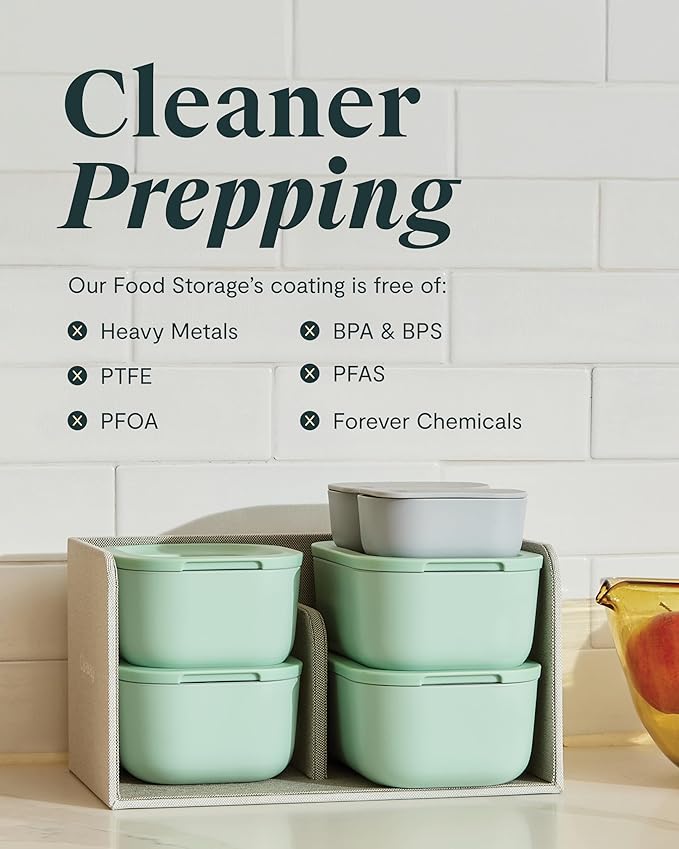 Caraway 2pc Glass Food Storage Set - 2.6 Cup Food Containers (2) - Non-Toxic Ceramic-Coated Glass - Air Release Technology - Compact & Stackable Design - Sage