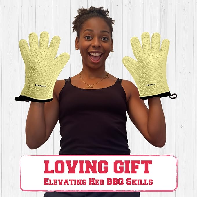 KITCHEN PERFECTION S Silicone Smoker Oven Gloves for Women -Extreme Heat Resistant BBQ Gloves -Handle Hot Food Right on Your Grill Fryer |Waterproof Oven Mitts Cooking Gloves |Superior Set+3 Bonuses