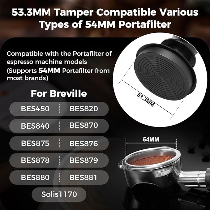 IKAPE 53.3mm Espresso Tamper, Spring-loaded Calibrated Tamper with Titanium Ripple Plating Base, Compatible with 54mm Breville Espresso Bottomless Portafilter