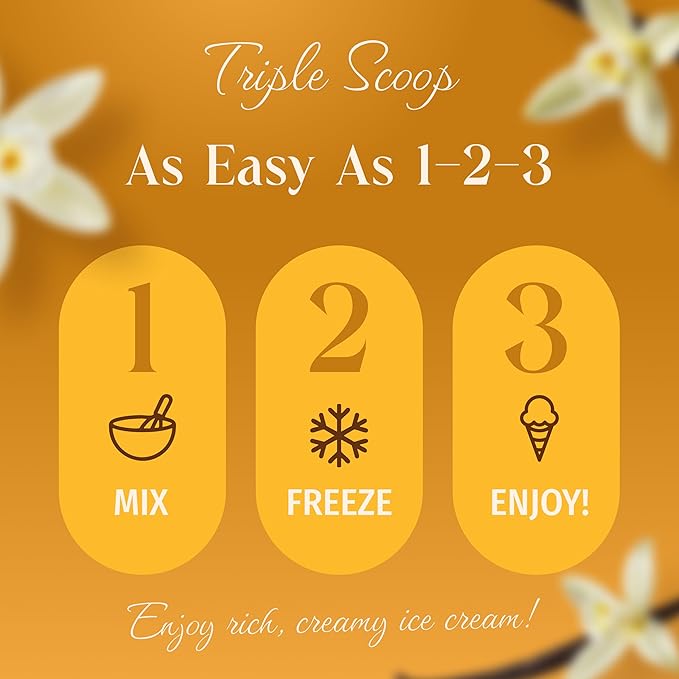 Triple Scoop - Premium Vanilla (2) Ice Cream Mix For Ice Cream Maker. Simple, Easy, Delicious. From Gourmet Mix To Maker in 5 Minutes, Makes 2 Creamy Quarts. Made in USA. (2 Pack, Vanilla)