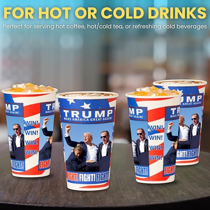 Smygoods Trump Design Disposable Paper Coffee Cups (16 OZ, 50 Count) For Hot Beverages, Tea, Espresso, Cocoa - To Go Drink Containers, Café & Office