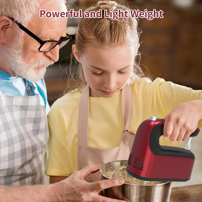 9-Speed Digital Hand Mixer Electric, 400W DC Motor, Hand Mixer electric Handheld with Snap-On Storage Case, Touch Button, Turbo Boost, 5x Stainless Steel Accessories (Red)