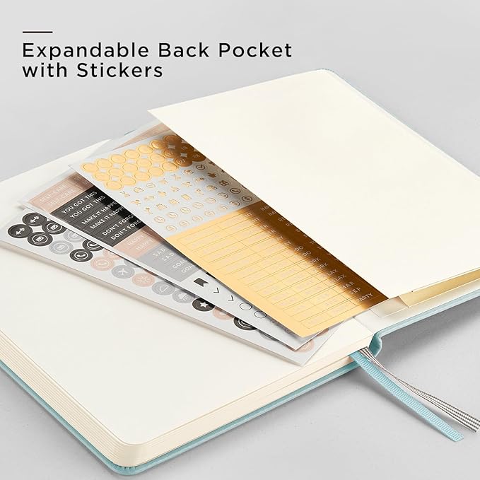 &And Per Se Dotted Journal Notebook, A5 Hardcover Leather Bullet Dotted Journal, 160 Pages 100 gsm Thick Dotted Paper，3 Sheets of Stickers Included - 5.7'' x 8''（Cyan）