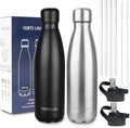 Insulated Water Bottle, 2 Pack-17oz Stainless Steel Water Bottles with straw lid, Metal Sports Water Bottles for Boys,Girls, Double Wall Vacuum BPA-Free Flask for School, Sports(Black-Sliver)