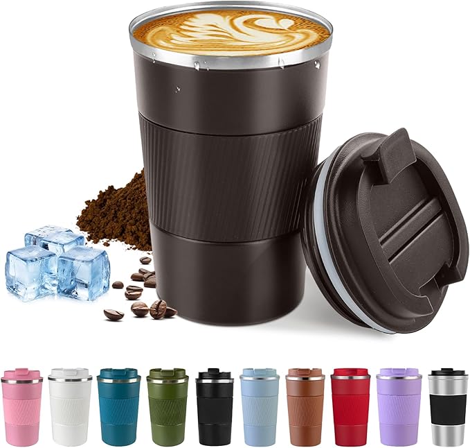 Vacuum-Insulated Stainless Steel Travel Coffee Mug, Leak-Proof Reusable Coffee Cup with Lid - Keep Hot & Cold Drinks for Hours, Durable Thermos Tumbler for Men & Women (3rd-Dark Coffee, 17OZ)