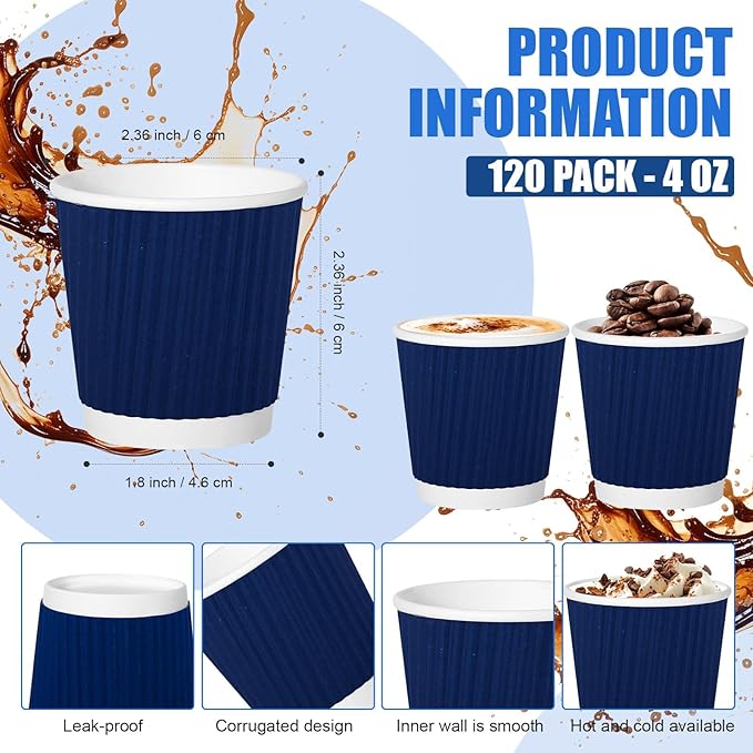 240Pack Paper Espresso Coffee Cups, 4 oz Disposable Coffee Cups,Corrugated Insulated Ripple Wall, Paper Ripple Cups for Coffee, Hot Chocolate and Hot Tea Drinks -Navy