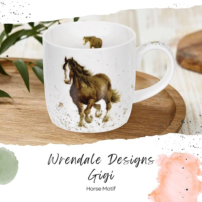 Royal Worcester Wrendale Designs Farmhouse Style Mug, Gigi - 14 oz Fine Bone China Mug with Equestrian Illustration for Cozy Kitchen Vibes - Floral Drinkware for Daily Comfort