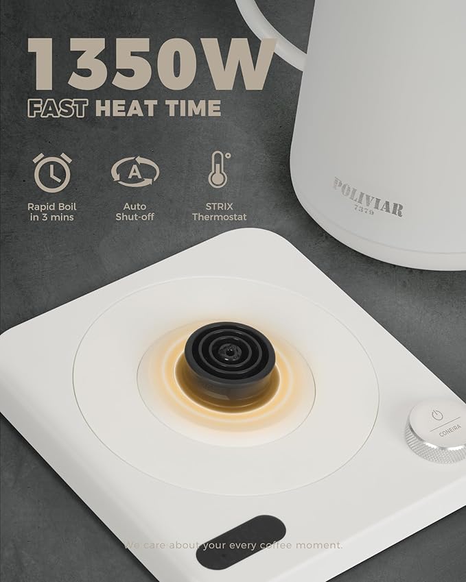 POLIVIAR Electric Gooseneck Kettle, 1350W Electric Tea Kettle Wood Pattern Handle, 34oz Pour Over Electric Kettle for Coffee & Tea, 18/8 Stainless Steel Inner, Temperature Control & Rapid Heating