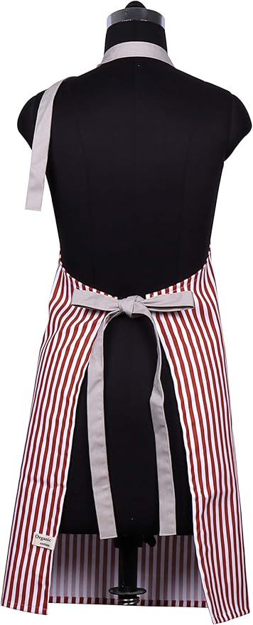 AMOUR INFINI Cotton Aprons for Women with Pockets Adjustable Strap and Waist Ties Washable Printed Aprons for Baking, Cooking, Gardening (27.5 x 33 Inches - Rust)