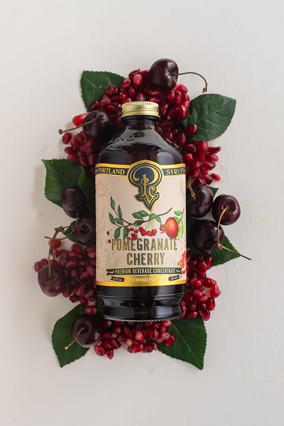 Portland Syrups Pomegranate Cherry Syrup – Craft Delicious Cocktails, Coffees, Mocktails, Sodas, and More – Ideal for Drinks & Adding a Flavor to Any Beverage – 12 oz with 24 Servings (Pack of 1)
