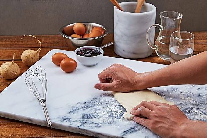JEmarble Pastry Board 16x24 inch with Non-Slip Rubber Feets for Stability Perfect for Keep the Dough Cool and Chocolate Tempering(Premium Quality) White
