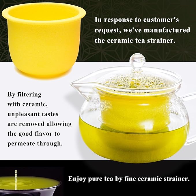 Heatproof Glass Teapot 13.5 fl (400 ml) with Removable Ceramic Infuser strainer Ha-Pot Made in Japan (Green)