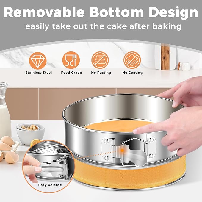 Stainless Steel Springform Pan 9 Inch Nonstick, Leakproof Cheesecake Pan with Pan Protector, Spring Form Pan for Cheesecake, 9 Inch Springform Cake Pan, Cheese Cake Pans for Baking & 50Pcs Parchment