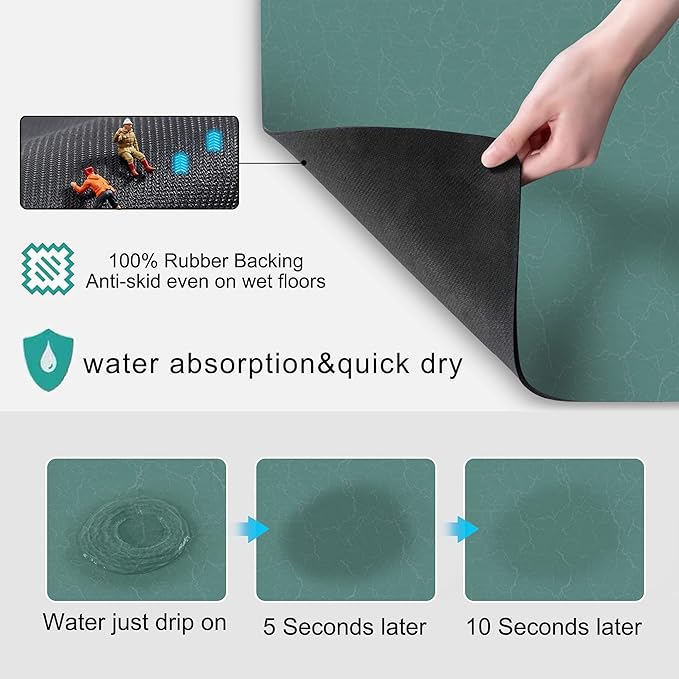 Coffee Dish Drying Mat,Coffee Bar Machine Decor Accessories,coffee maker mat for countertops,Absorbent Pad,Washable kitchen counter mat,Reversible Microfiber Fitted countertop cushions(bean green)