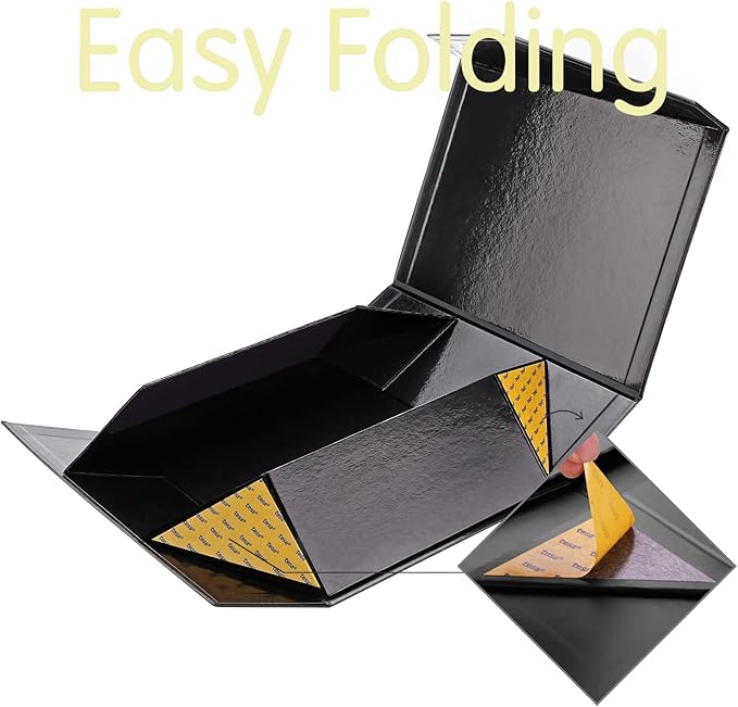 Large Black Collapsible Gift Box with Magnetic Closure Lid 13.5x9x4.1 Inches, Groomsman Proposal Box, Rectangle Present Box (Glossy Black, 1 Pack)