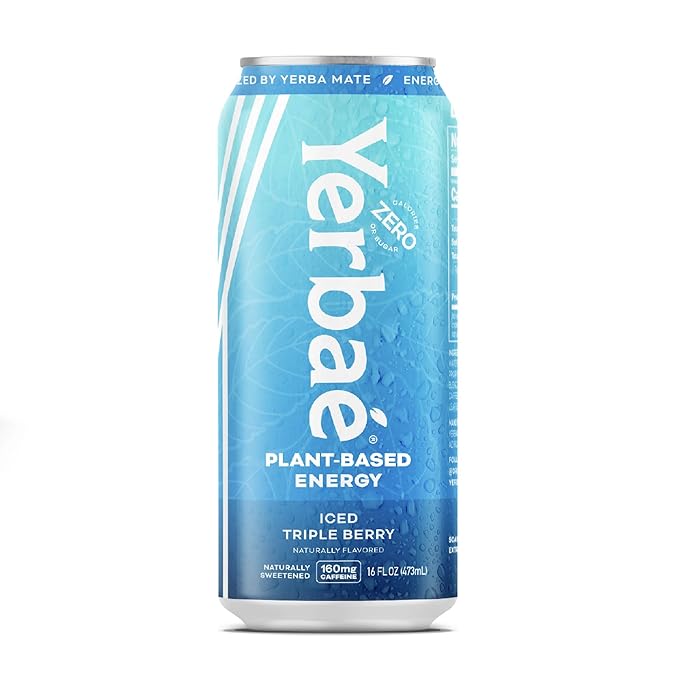 Yerbaé Energy Beverage - Iced Triple Berry, 0 Sugar, 0 Calories, 0 Carbs, Energized by Yerba Mate. Yerbae is a Plant-Based, Healthy Alternative to Sugary Energy Drinks, 16oz cans (12 Pack)