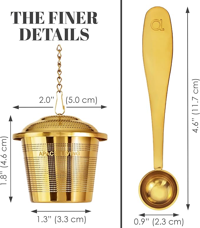 Tea Infuser (Set of 2) with Tea Scoop and Drip Dray - Ultra Fine Tea Strainer for Loose Leaf Tea - Stainless Steel Tea Steeper for a Superior Brewing Experience