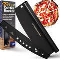 KitchenStar 12-Inch Pizza Cutter Rocker Blade - Sharp Stainless Steel Slicer Knife, Protective Cover, Black Nonstick, Small - Professional Pizza Oven Accessories
