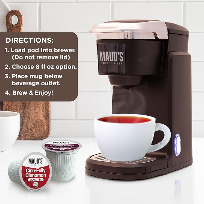 Maud's Organic Cinnamon Black Tea & Organic English Breakfast Black Tea Pods Bundle, 46 ct, Recyclable Single Serve Tea Pods – 100% Gourmet Blended Tea Leaves, Compatible with Keurig K Cups Maker