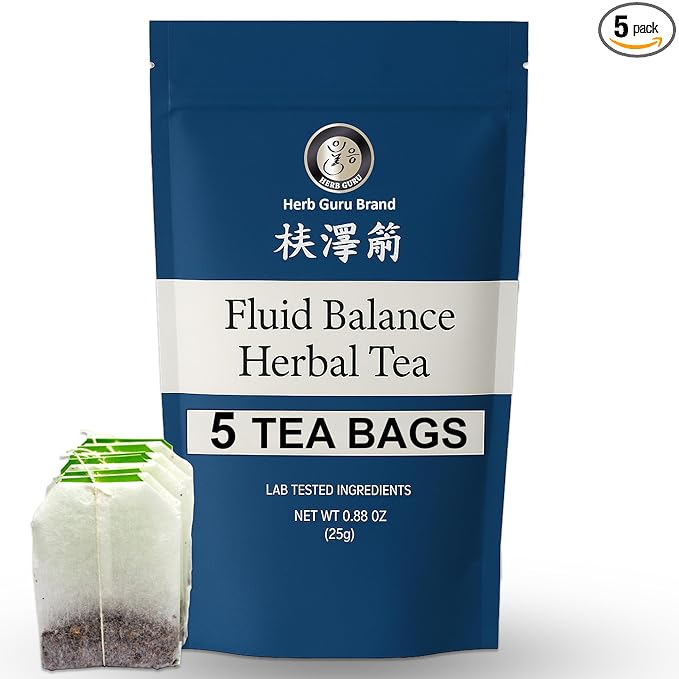 Herb Guru Fluid Balance Herbal Tea Bags – Healthy Fluid Metabolism & Digestive Balance with Atractylodes, Poria, Citrus Peel – Caffeine Free Tea, 0.88 Ounces