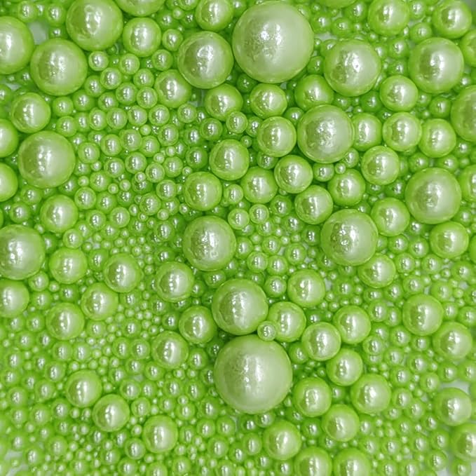 Edible Light Green Sugar Pearls Sprinkles Candy Mix Size Pearls Cake Decorations Cupcake Toppers Decorating Perfect for Wedding Party Valentine Christmas Supplies 4.58OZ