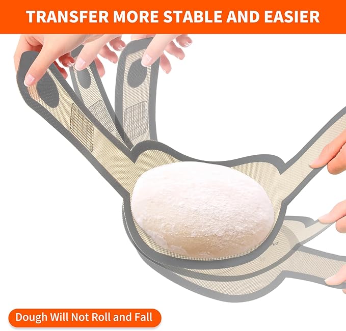 Silicone Bread Sling Dutch Oven Liner, Non-Stick & Easy Clean Reusable Oval Silicone Baking Mat with Long Handles, Easy to Transfer Sourdough - 2 Gray Set
