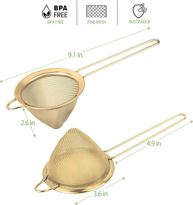 2 Pack Stainless Steel Small Food Strainer, Fine Mesh Sieve with Long Handle, Cocktail Strainer For Cocktails, Tea Herbs, Coffee & Drinks, Rust Proof & Great as Tea Strainer, 3.5inch