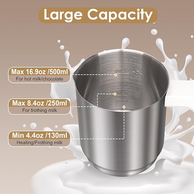 Milk Frother and Steamer, 16.9 OZ Milk Frother for Coffee, 4 in 1 Frother Separable Easy to Use and Clean, Durable Safe Silent Working for Coffee, Latte, Cappuccino Hot Chocolate, White