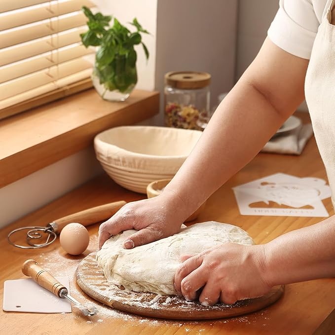 Saint Germain Bakery Premium Round Bread Banneton Basket with Liner - Perfect Brotform Proofing Basket for Making Beautiful Bread (10 inch)