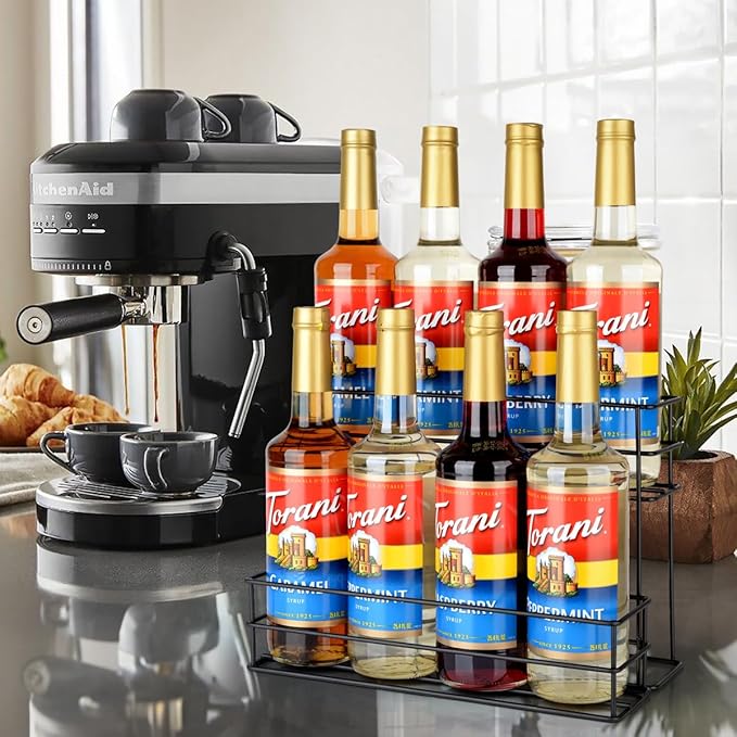 8 Bottle Capacity Coffee Syrup Organizer 2 Tier Coffee Syrup Stand Shelf for Coffee Bar Kitchen Small Wine Rack for Bar Family Storage for Syrup Wine Dressing