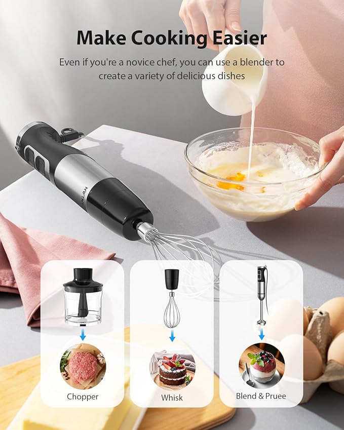 1000W Powerful Immersion Blender Handheld, 2025 New Update Hand Blender with 25-Speed and Heavy-Duty Copper Motor, 4 in 1 Hand Mixer with Chopper, Whisk, Beaker and Wand