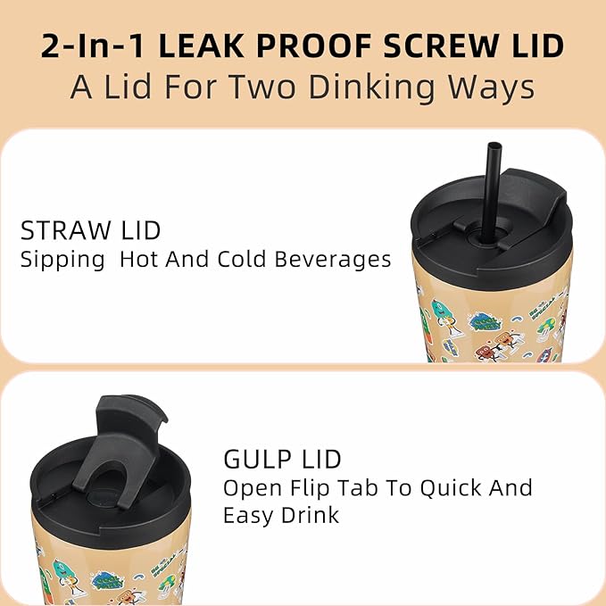 BJPKPK 18oz Tumbler With lid And Straw Stainless Steel Travel Coffee Mug Insulated Tumblers Cups,Spring Party Brown
