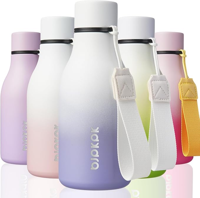 BJPKPK Insulated Water Bottles, 12oz Stainless Steel Metal Water Bottle with Strap, BPA Free Leak Proof Thermos, Mugs, Flasks, Reusable Water Bottle for Sports & Travel, Lilac Elegance