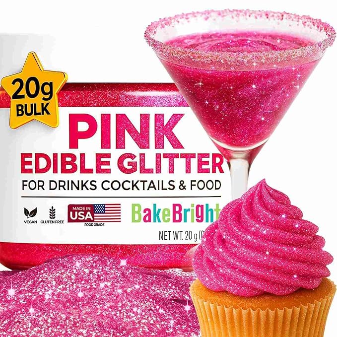 Bulk (20g) Pink Edible Glitter for Drinks | Premium Pink Edible Glitter for Cakes Drink Brew - Edible Glitter Cake Decorations for Strawberries Cocktail