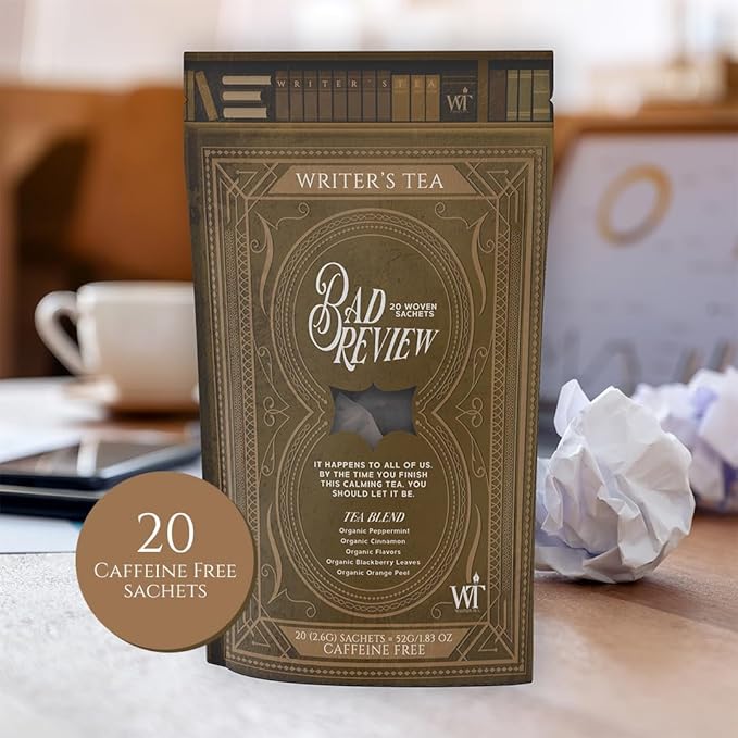 Writer's Tea Bad Review - Calming Tea - Peppermint, Cinnamon, Flavors, Blackberry Leaves, and Orange Peel Tea Blend - Caffeine Free - 20 Woven Sachets