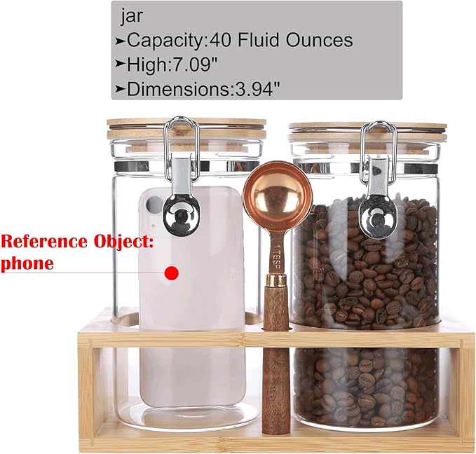 KKC HOME ACCENTS Glass Food Storage Jars with Airtight Locking Clamp Bamboo Lids,Coffee Bean Storage Containers,Sealed Glass Container with Scoop for Coffee Ground,Tea,Nut,Sugar,Coffee Holder