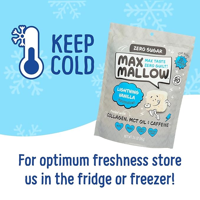 Max Mallow Sugar Free Marshmallows - Keto Friendly, Perfect for S'mores, Hot Chocolate, and Baking with Zero Sugar Snacks, Smores Mct Oil Zero Sugar Marshmellow Marshmallow Lightning Vanilla, 2 Pack